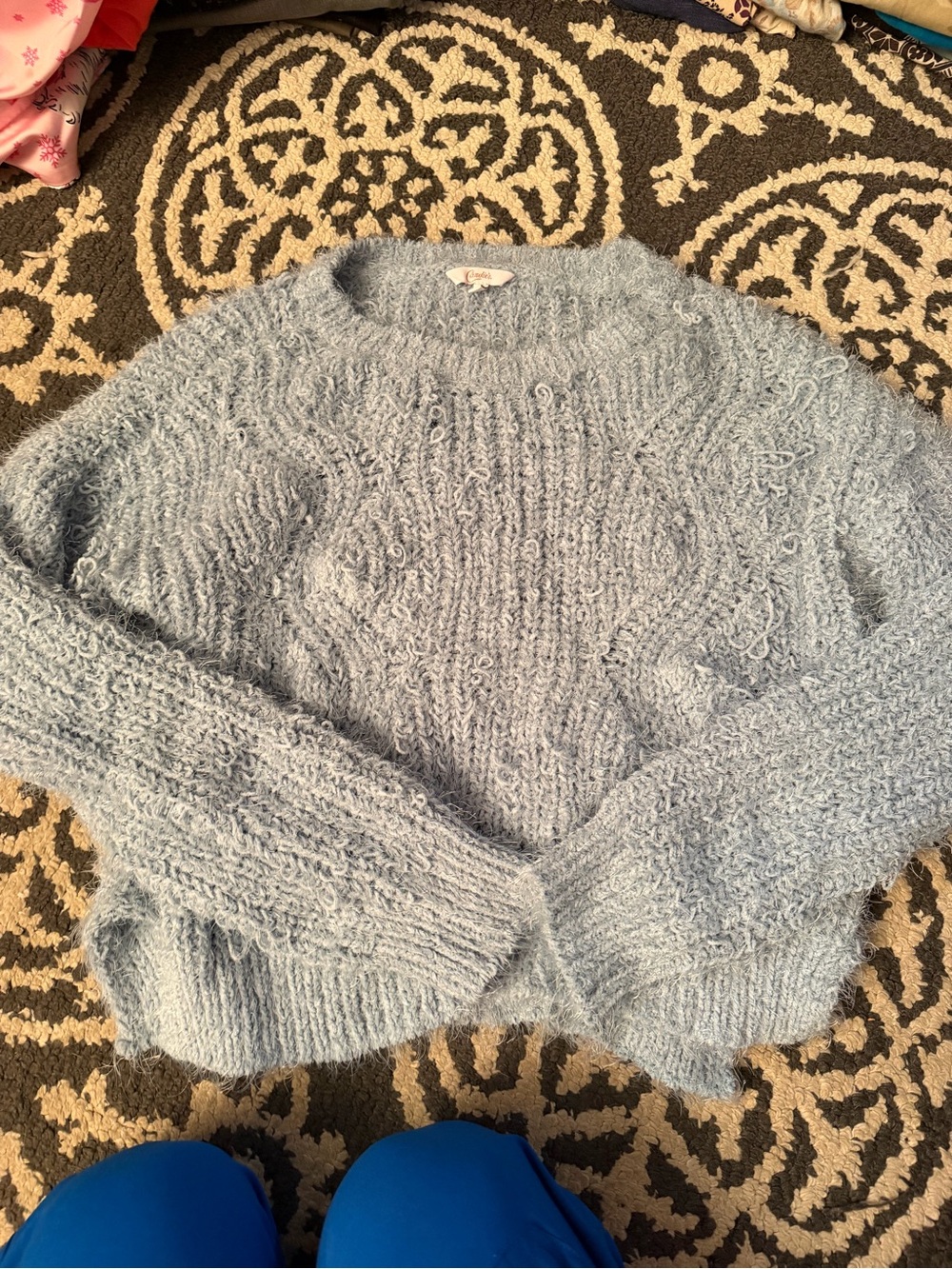 Candie's Light Blue Textured Crew Neck Sweater